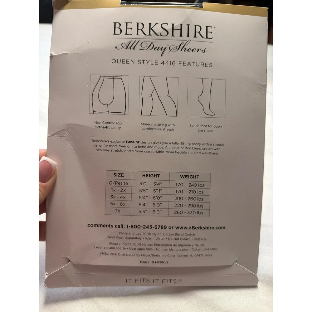 Berkshire All Day Sheers Fantasy Black Pantyhose Sandalfoot 4416 Size 1x-2x